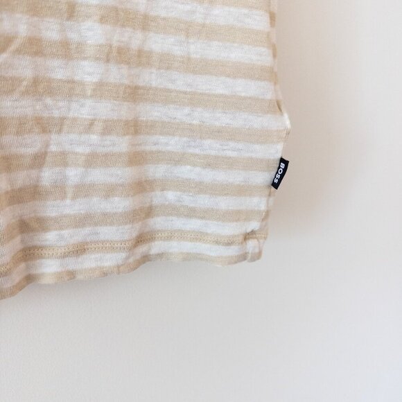 Hugo Boss Tiburt Stripe Linen T-shirt 100% Linen, Open White Size M - Picture 9 of 11